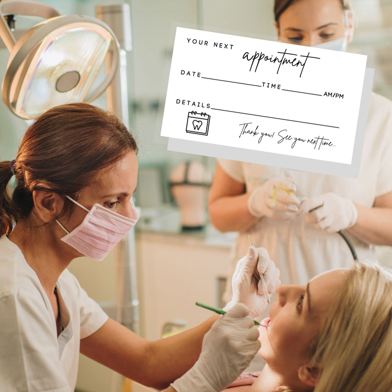 Dental Appointment Reminder Cards | 50 Pack | Teeth Whitening, Dental Office, Client Reminder, Patients, Pediatric Dentist, Orthodontics, Bulk 2x3.5” Minimalist