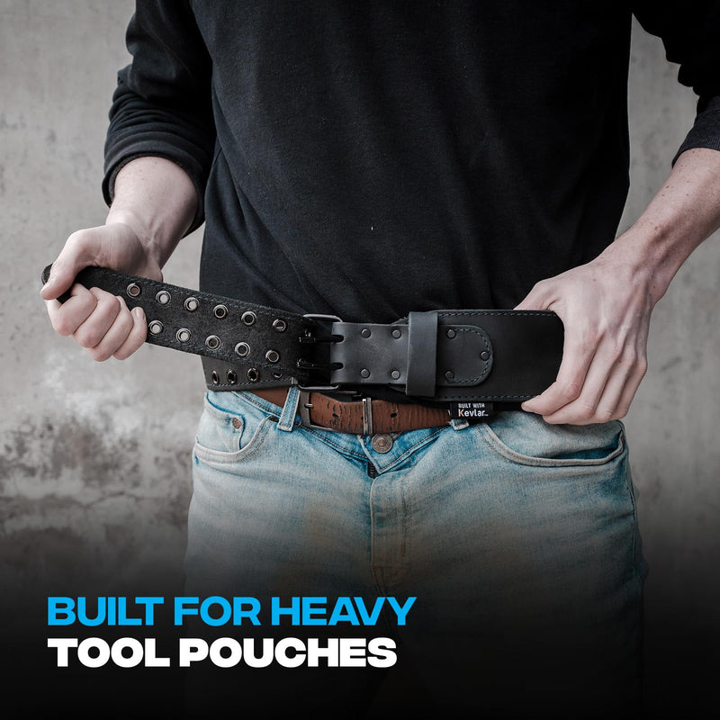 OX Tools 3-Inch Kevlar Reinforced XX-Large Leather Tool Belt - Water Resistant Leather & Nylon Construction Tool Belt with UV Protection Tool Pouch Utility Belt 42"-53" - XX-Large, OX-U268703