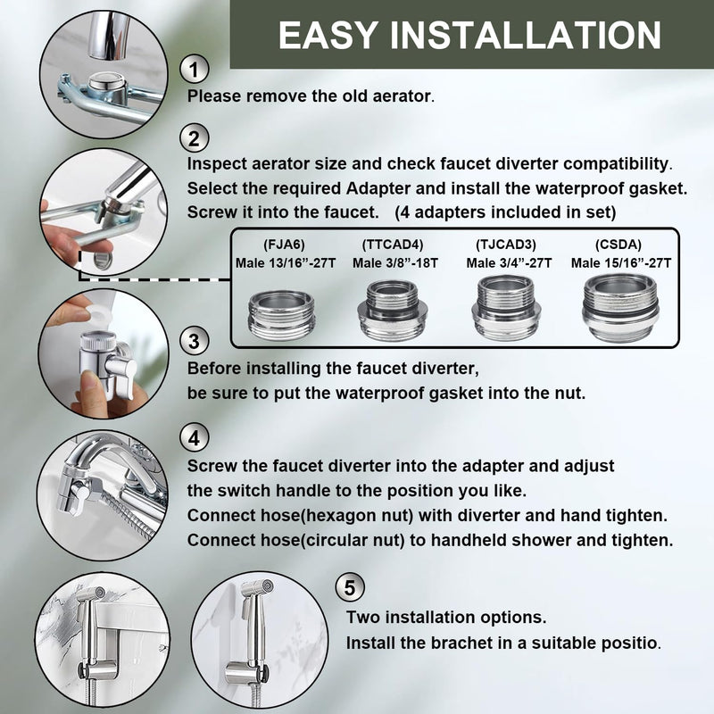 Premium Brushed Sink Faucet Handheld Bidet Sprayer for Toilet -Bidet Attachment Set for Warm & Cold Water with Dual Function, Perfect for Feminine Hygiene, Cloth Diaper,Bathroom Toilet Cleaning,etc Sink Faucet Sprayer