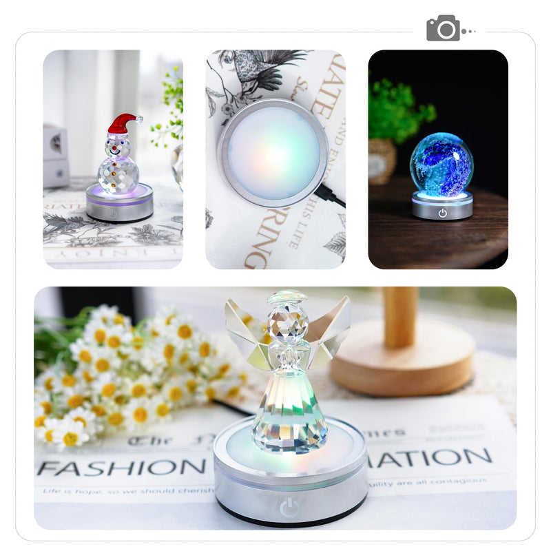 ZEERSHEE LED Light Base for Acrylic 3D Glass Resin Art Colorful Lighted Round Display Stand Battery/USB Power(Flat) Round-A