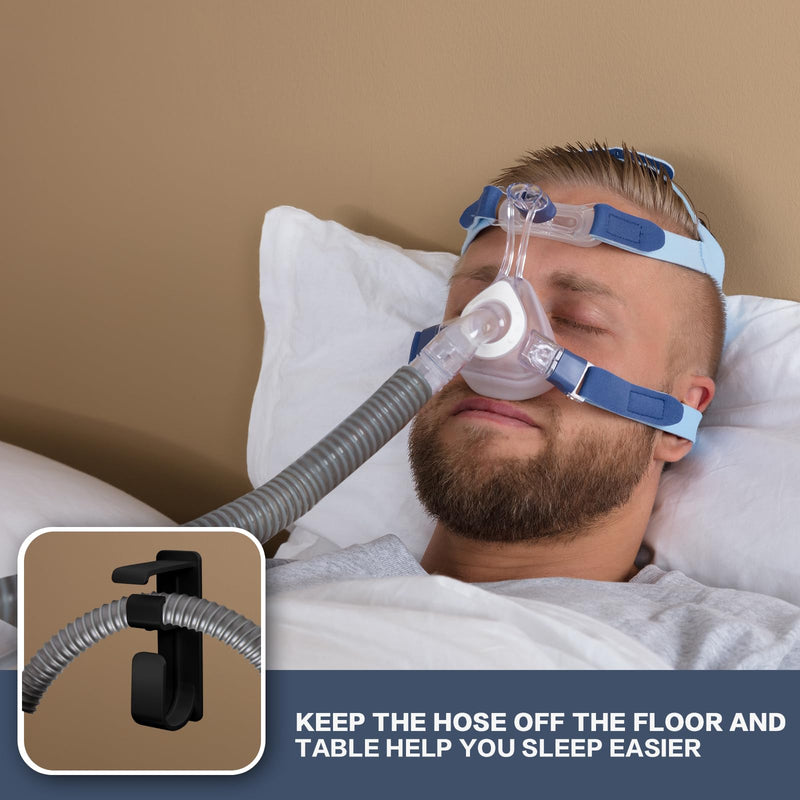 2PCS CPAP Hose Holder Hanger cpap Mask Hook & Tubing Holder for Bed with Anti-Skid Function Avoids Hose Tangle and 4 Removable Refill Strips（Damage-Free Hanging） cpap Machine Supplies 2 Black