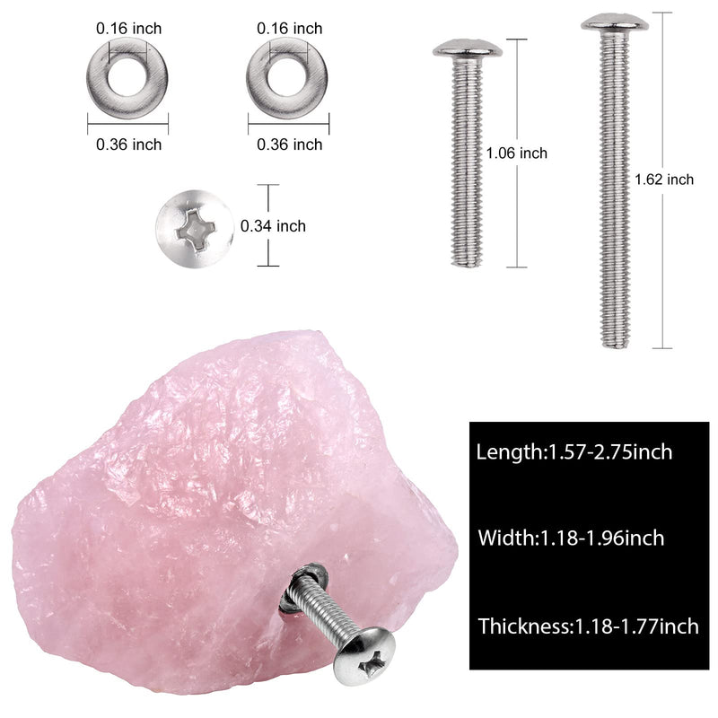 mookaitedecor Set of 2 Natural Rose Quartz Raw Crystal Cabinet Knobs, Rough Stone Drawer Handle Pulls for Kitchen Cupboard Home Decoration Pink