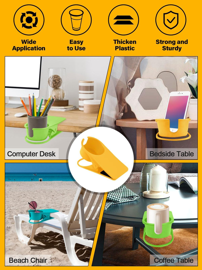 3PCS Drinking Cup Holder Clip Kalolary Chair Desk Bottle Cup Stand DIY Glass Clamp Storage Saucer Clip with Groove for Potted Plant Beverage Coffee Mug Holder Clip for Home Office (Yellow Green Blue) 3PCS Blue Green Yellow