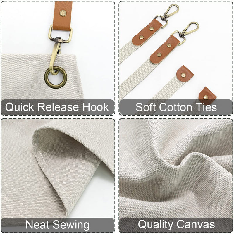 Aprons for Women and Men, Kitchen Chef Apron 6 Pockets Water-Resistant for Cooking BBQ working 27 x 30.3 IN Beige