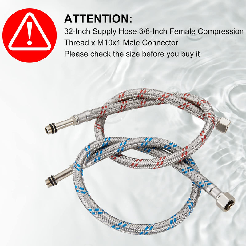 Midanya 32-Inch Long Faucet Connector, Braided Stainless Steel Supply Hose 3/8-Inch Female Compression Thread x M10 Male Connector, x 2 Pcs (1 Pair) 32 Inch