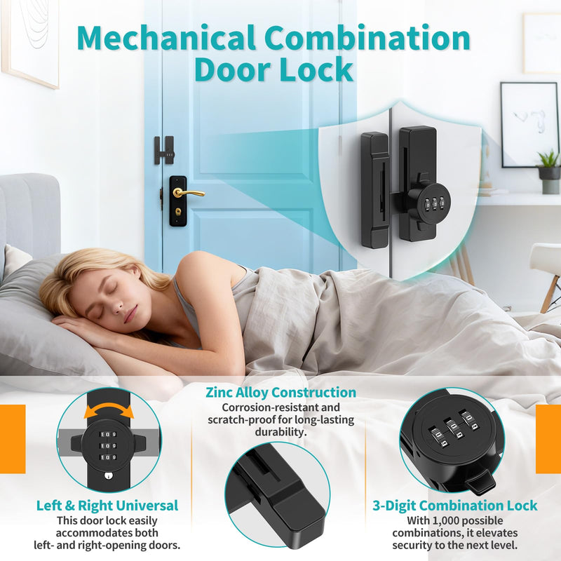 Cabinet Locks with Combination, 90/180 Degree Sliding Barn Door Lock, Keyless Password Door Lock for Bedroom, Shed, Closet, File Cabinet - Heavy Duty Zinc Alloy Security Latches (2, Black) 2