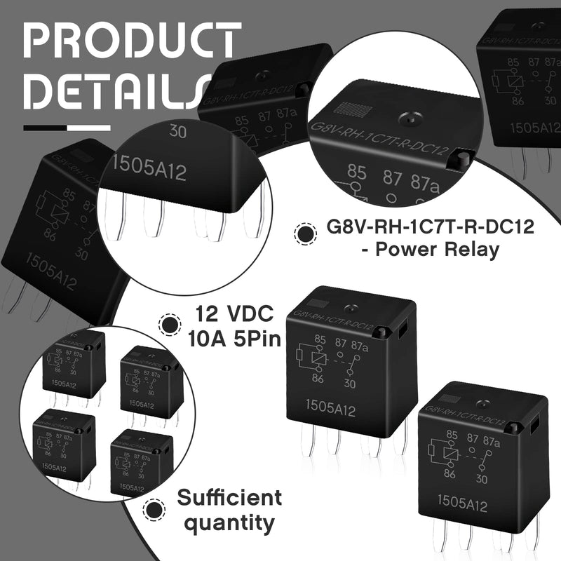 G8V-RH-1C7T-R-DC12 Power Relay Multi Purpose Fuel Pump Black Automotive Automotive Relay Replacement Electrical System Electromechanical, 5 Pin (4 Pieces) 4