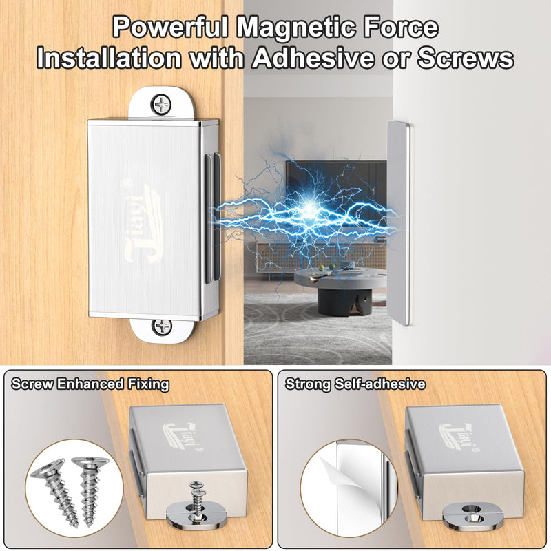 Cabinet Magnetic Catch Jiayi 4 Pack Magnetic Door Catch Self Adhesive Cabinet Door Magnet Latch Stainless Steel Magnetic Cabinet Latch for Kitchen Magnetic Catch Closet for Drawer Silver