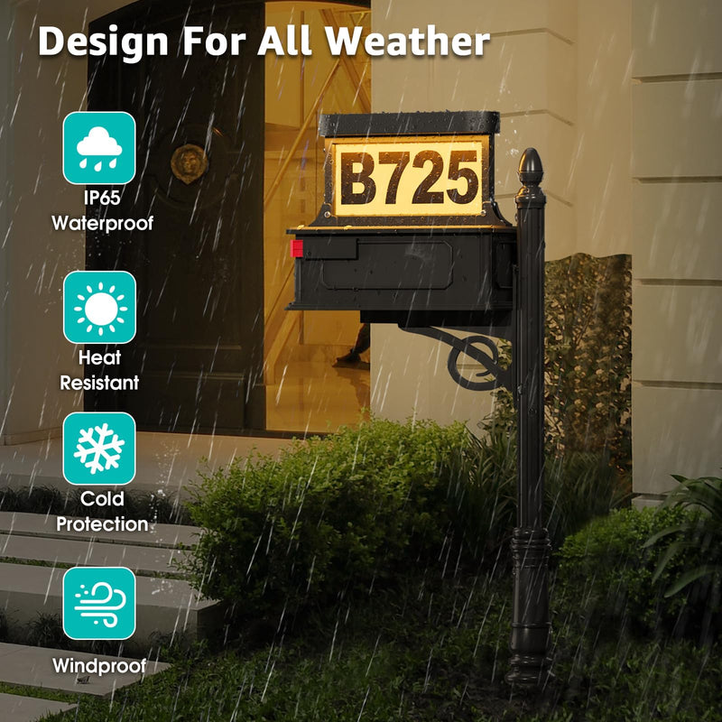 Solar Address Sign, 3-Color Lighting Modes Mailbox Number Plaque Waterproof, Double Sided Light-Emitting Mailbox Topper, LED House Numbers