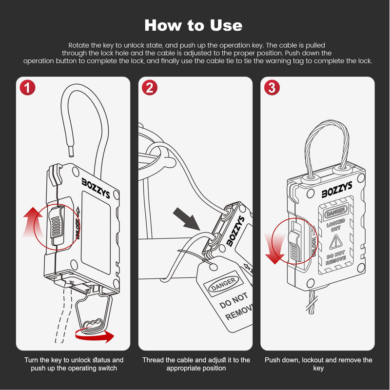 Adjustable Cable Lockout Padlock, Red Loto Safety Lockout Locks,Plastic Body for Lock Out Tag Out Stations and Devices,with Plastic-Coated Stainless Steel Cable (6MM Diameter, 1.8M Length) BD-LG81-1PCS