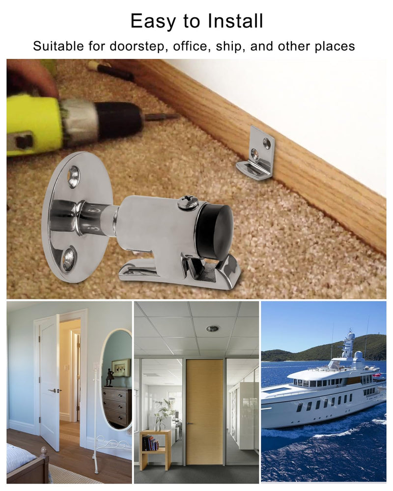 2PCS Door Stopper Catch Set, 316 Stainless Steel Heavy Door Holder Catch Hatch Stopper Soft, Stop Keep Door Open, Surface Mirror Reflection, for Marine Doors Yacht Boat Ships Motorhome 2PCS