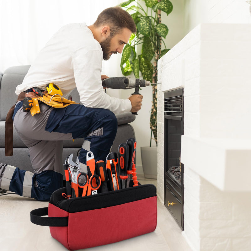 Eccliy 4 Pack Tool Bags Pouch Canvas Zipper Utility Tote Bag 12 Inch Small Tool Bags Dual Compartments Toolboxes for Men Electrician Mechanic Tools Storage(Gray, Orange, Red, Blue) Gray, Orange, Red, Blue