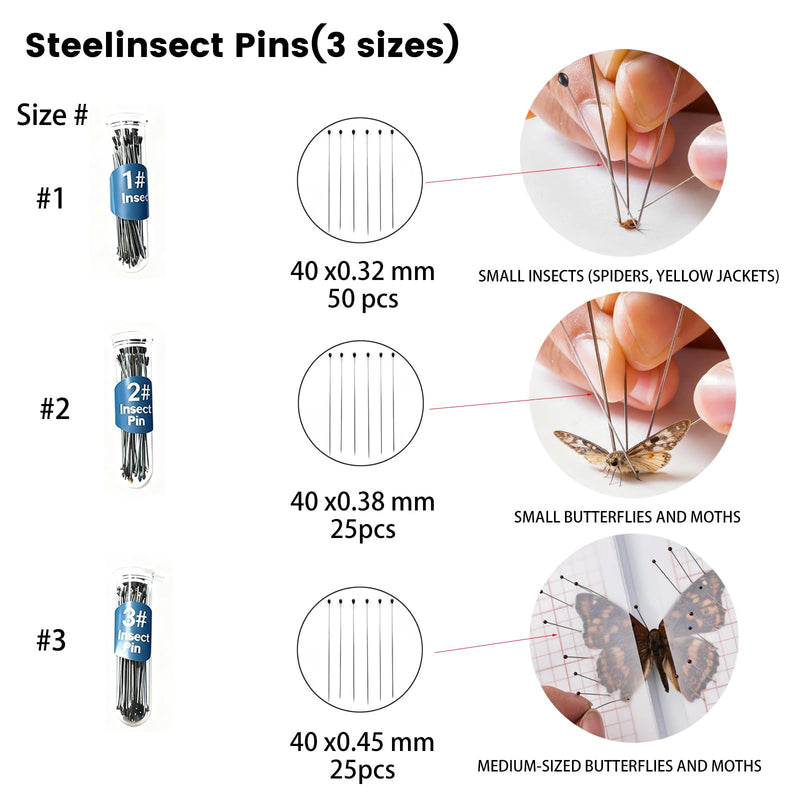 Insect Pinning Kits - Includes 2 Wooden Insect Display Cases, 5 EVA Foam Spreading Boards, Coordinate Paper, Wings Pressing Paper, Insect Pins - Complete Bug Pinning Kit for Beginners