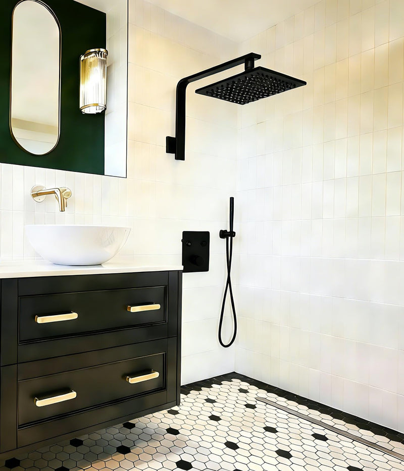 Solid Brass 10.5" Wall Mount Square High Rise Shower Arm and Flange Matte Black