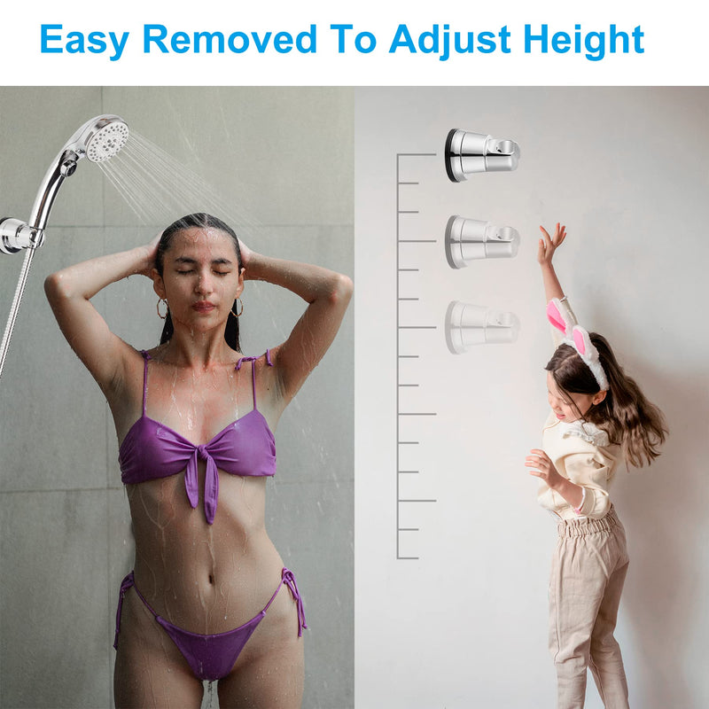 2 Pack Vacuum Suction Cup Shower Head Holder, Removable Shower Head Bracket, Height Adjustable Shower Wand Holder & Wall Mount ABS Plastic Suction Holder for Handheld Shower Head, Chrome 2 Chrome Finish