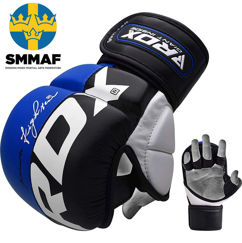 RDX MMA Sparring Gloves Martial Arts, Muay Thai, Kickboxing, Ventilated Open Palm for Grappling, Karate Mitts for Adults Blue Large