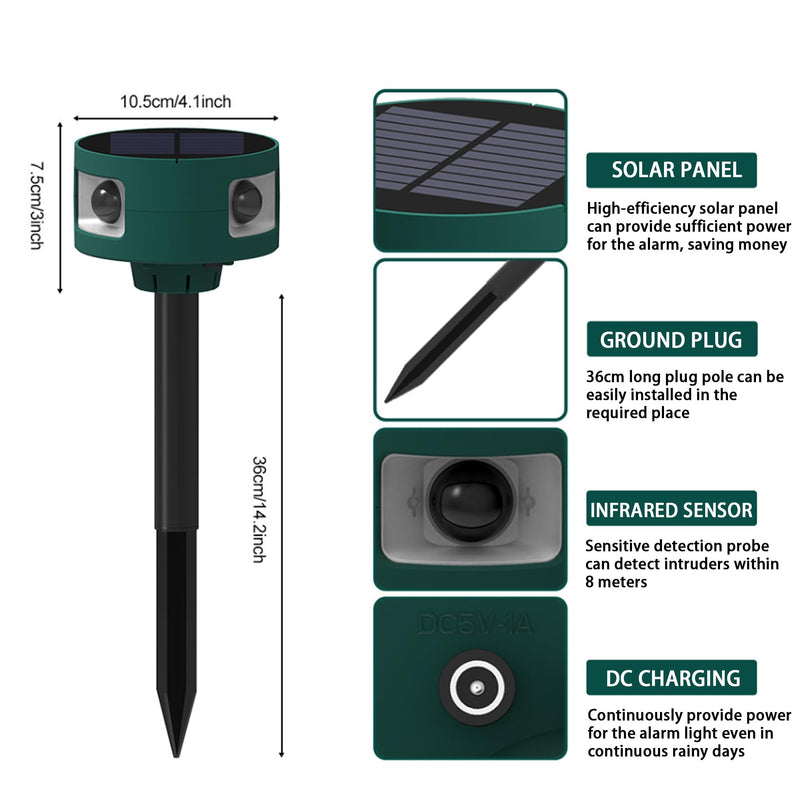 Solar Outdoor Motion Sensor Alarm: 129db Motion Detector Alarm Light, 360°Infrared Trigger Alarm with USB Charging 4Modes for Home,Villa,Yard,Chicken coop,Say Goodbye to The Intruders Sonic alarm 2PCS