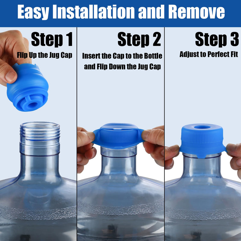 5 Gallon Water Jug Cap Reusable, Non-Spilling 55mm Water Bottle Dispenser Caps, Silicone 5 Gal Jug Replacement Caps Lids Anti Splash (Ocean Blue, 3 Pack) Ocean Blue