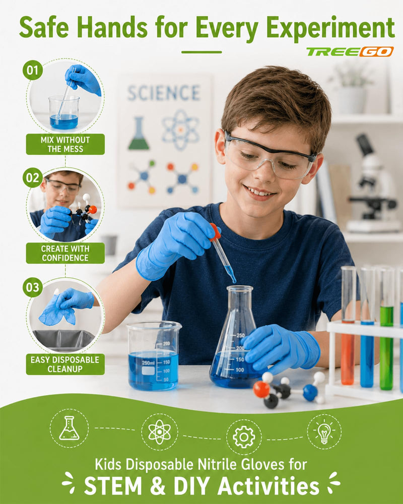 TREEGO Blue Kids Nitrile Gloves, Latex Free, S, 100 Count Blue 100 Small