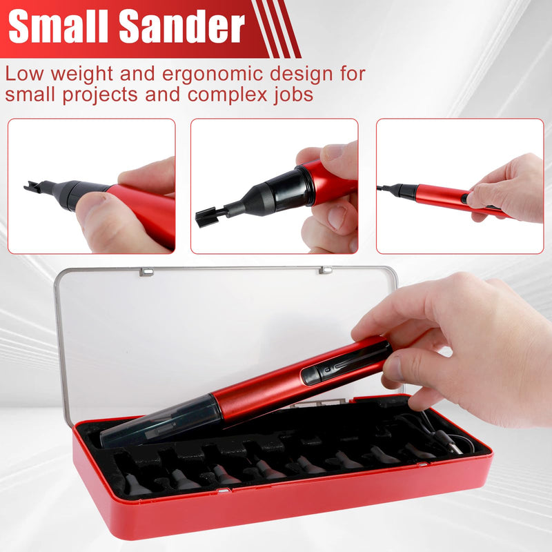 Mini Reciprocating Sander Set Portable Electric Sanding Pen USB Rechargeable Mini Sander with Overload Protection 3 Gears Adjustable Sanding Pen Polishing Machine for Grinding Polishing Surfa Gules