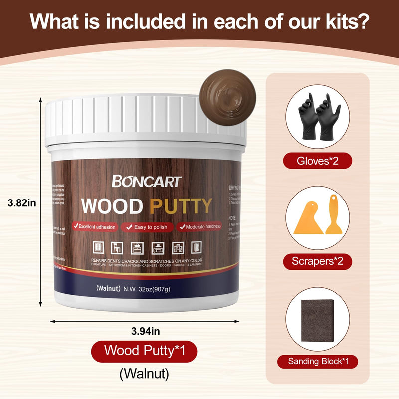 Boncart Wood Filler, 32 OZ Walnut Wood Putty