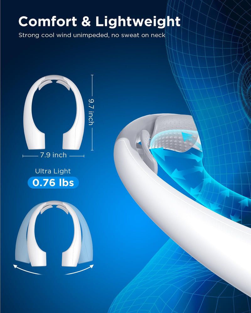 AI Neck Fan, 4 Speeds Adjustable Portable Personal Fan Rechargeable, 4000 mAh Battery Faster Cooling Wearable Fan, Ultra Quiet for Home, Office, Travel, Outdoor White