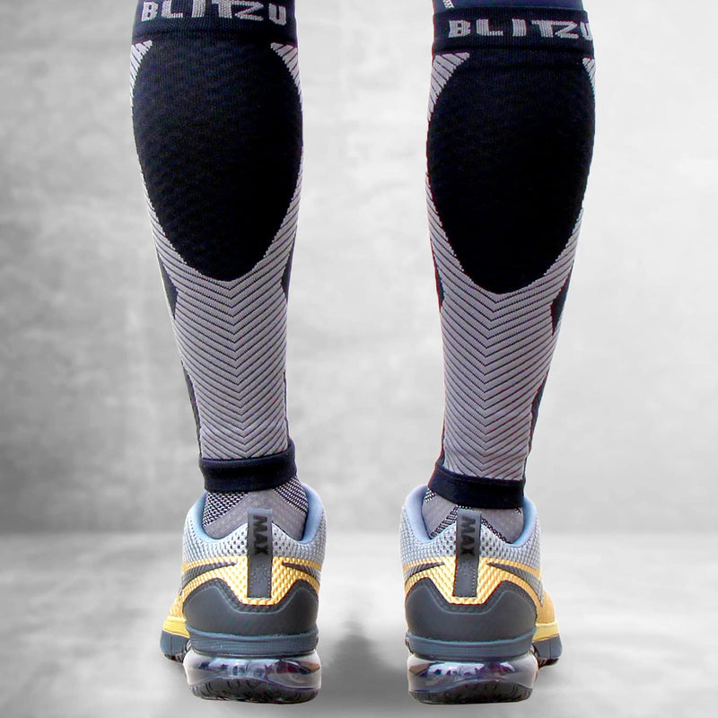 BLITZU Calf Compression Sleeve for Men & Women Footless Compression Socks Support Runners Leg Sleeve Shin Splints Pain Relief Black Large/X-Large