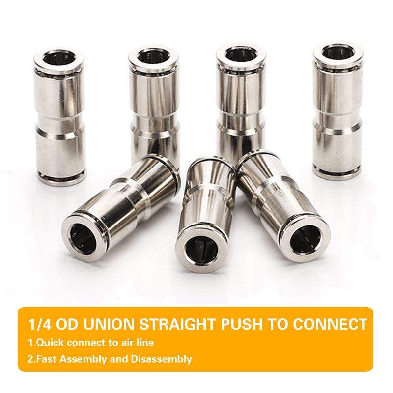 1/4 Union Straight Push to connect fittings Stainless Steel Pneumatic Push Connectors,CEKER 1/4" x 1/4" OD Tube Quick Connect Fittings Air Line Fittings for 1/4 inch Tube 2Pack