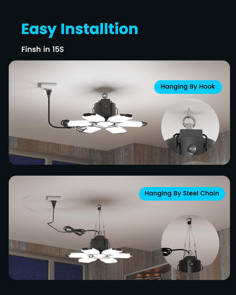 Motion Sensor LED Garage Light 200W Plug in 2Pack, Linkable Garage Ceiling Light Led, Motion Activated Light Indoor Blub - 360° Detection for Workshop/Basement 6+1 Panels Plug-in