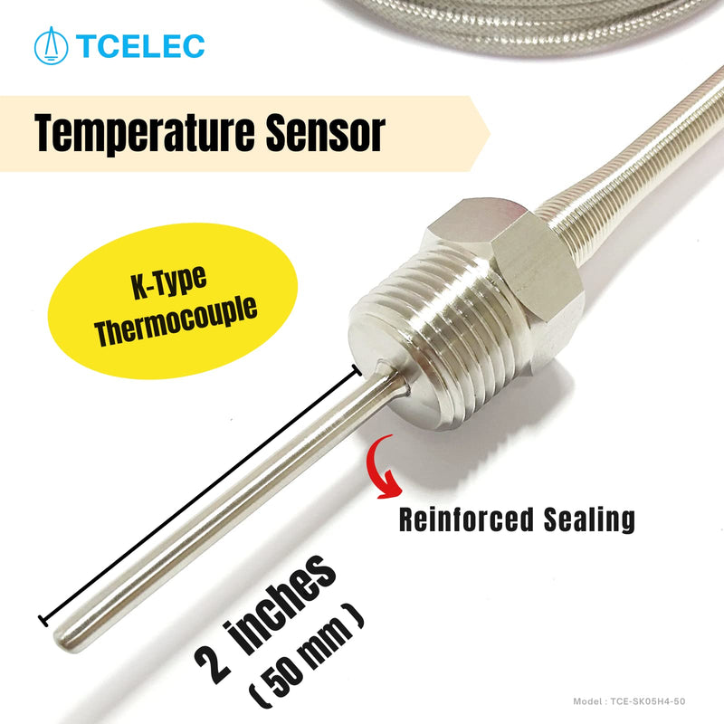 TCE-SK05H4-50 K Type Thermocouple Probe for Furnace Oven Meet The 1/2 PT Screw Thread K-Type Input Instrument Thermocouple Thermometer Sensor Temperature Range from 77°F to 1112°F