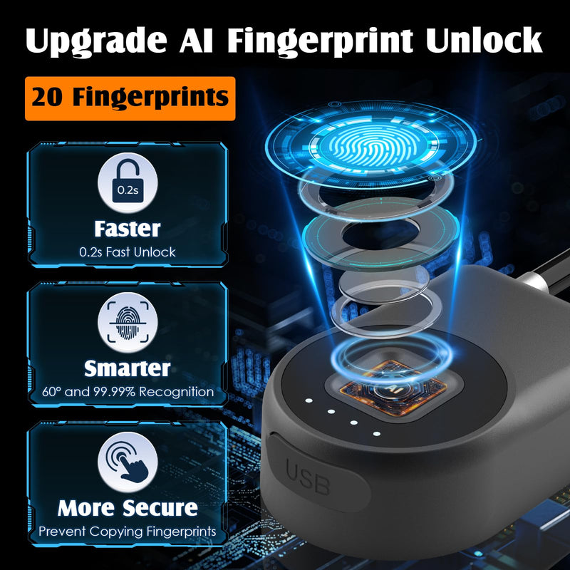 Fingerprint Fridge Lock,Child Proof Refrigerator Lock for Kids & Adults,Smart Cable Lock APP Control Waterproof Cabinet Lock for Fridge French Door Cabinet Gate Fence Black