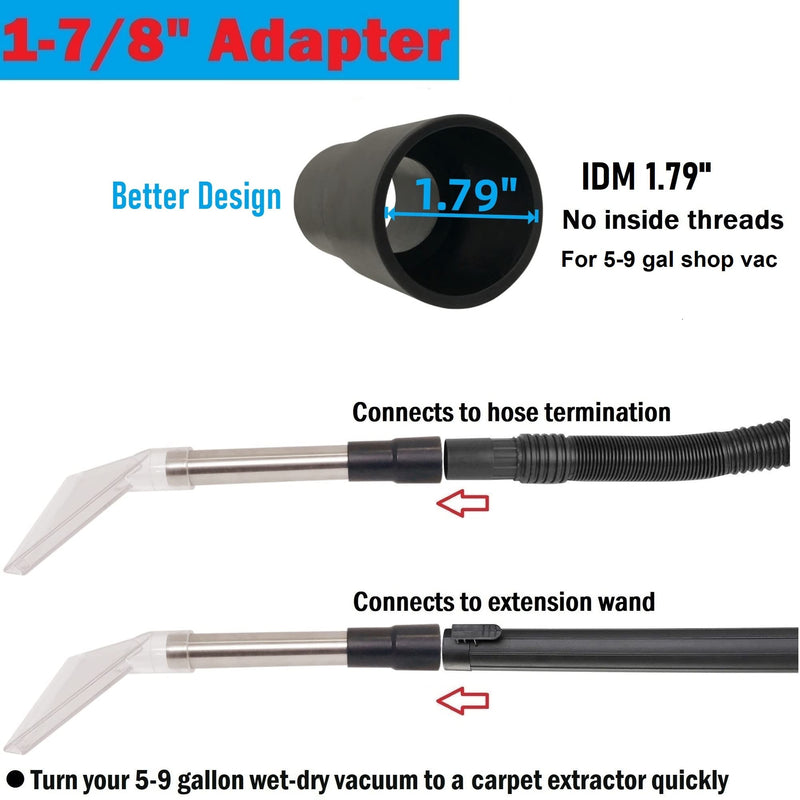 Universal Compatible with All Shop Vacs Extractor Attachment with 2-1/2" & 1-7/8" & 1-1/4" Three Adapters Vacuum Head Extraction Accessory for Upholstery & Carpet Cleaning & Auto Detailing
