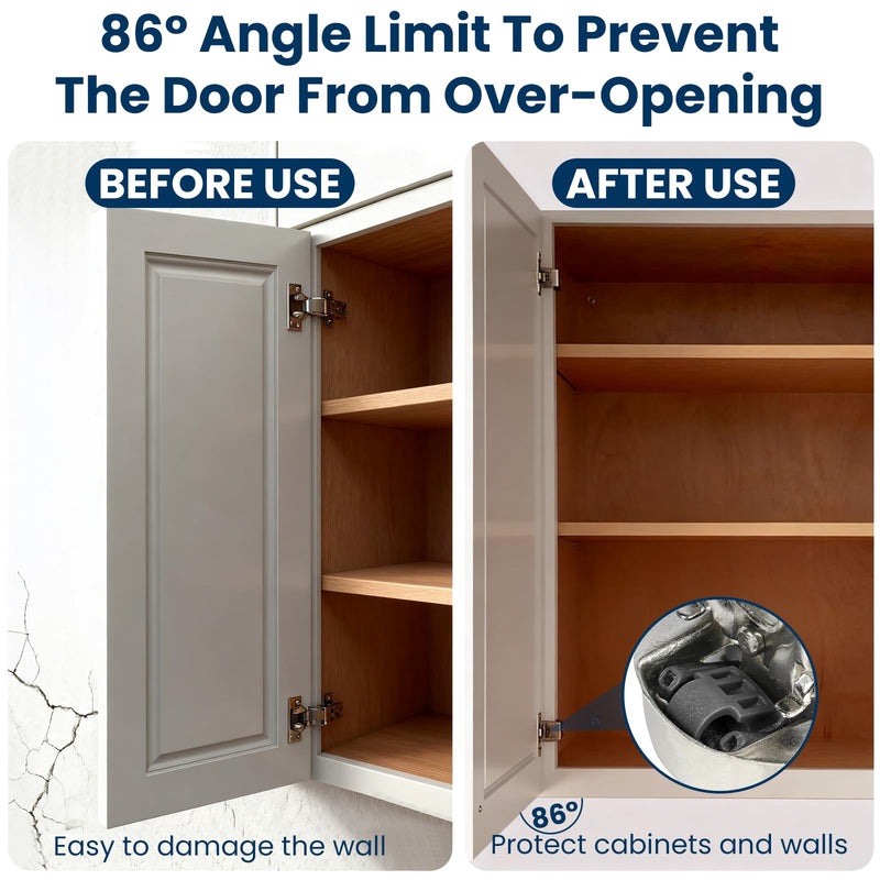 86 Degree Angle Restrictor Restriction Clips (100Pack), Hinge Restrictors for Cabinet Doors, Fit for Face Frame Hinges Kitchen Cabinet Door Restraints EH89