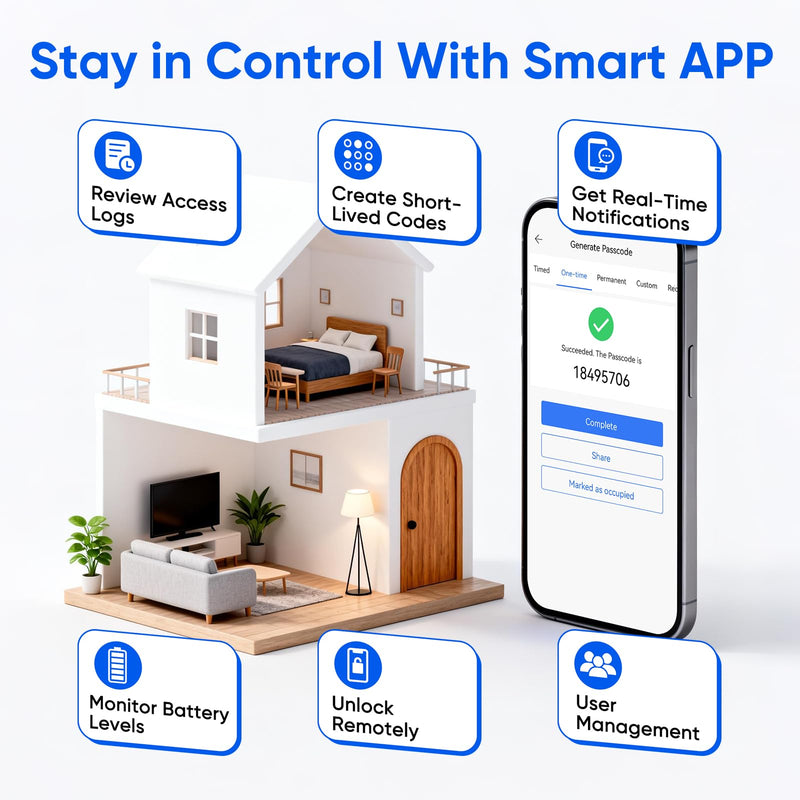 Smart Door Knob Fingerprint Door Lock with Keypad, Keyless Entry Deadbolt for Front Door, Smart Auto Lock Deadbolt with Phone/Watch App Control, Biometric Fingerprint Gate Knob with 6 Ways to Unlock Smart Door Knob