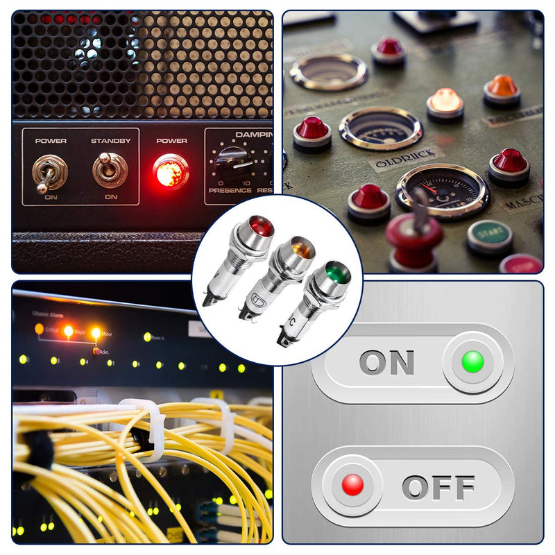 uxcell Indicator Light DC 24V, Red, Metal Shell Panel Mount 5/16" 8mm 8Pcs