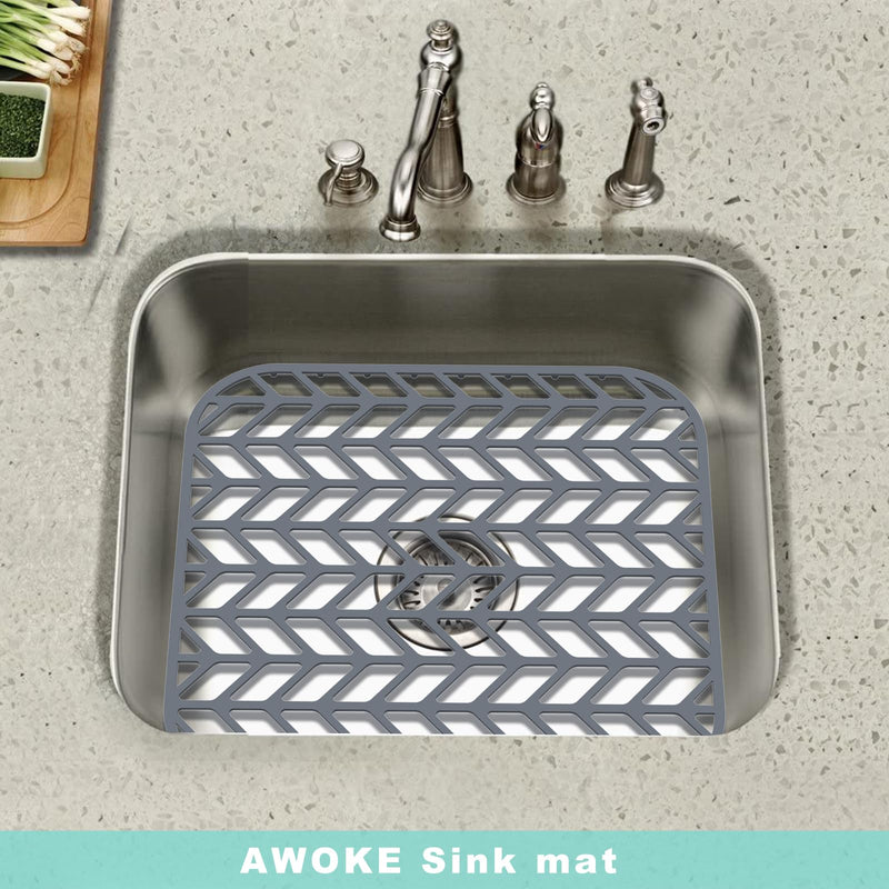 AWOKE Sink Protectors for Kitchen Sink - 12.25" x 11.5" Sink Mat - Heat-resistant Easy-clean Silicone Sink Mat - for Protection of Stainless Steel Sink 12.25" x 11.5"