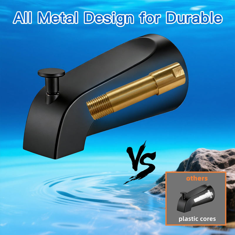 Tub Spout with Diverter, Heavy Duty All Metal Bathtub Faucet with Brass,Shower Slip-on Bathtub Faucet for 1/2 Inch Copper Pipe,5-3/8 Inch Bath Tub Faucet Replacement,Matte Black Matte Black