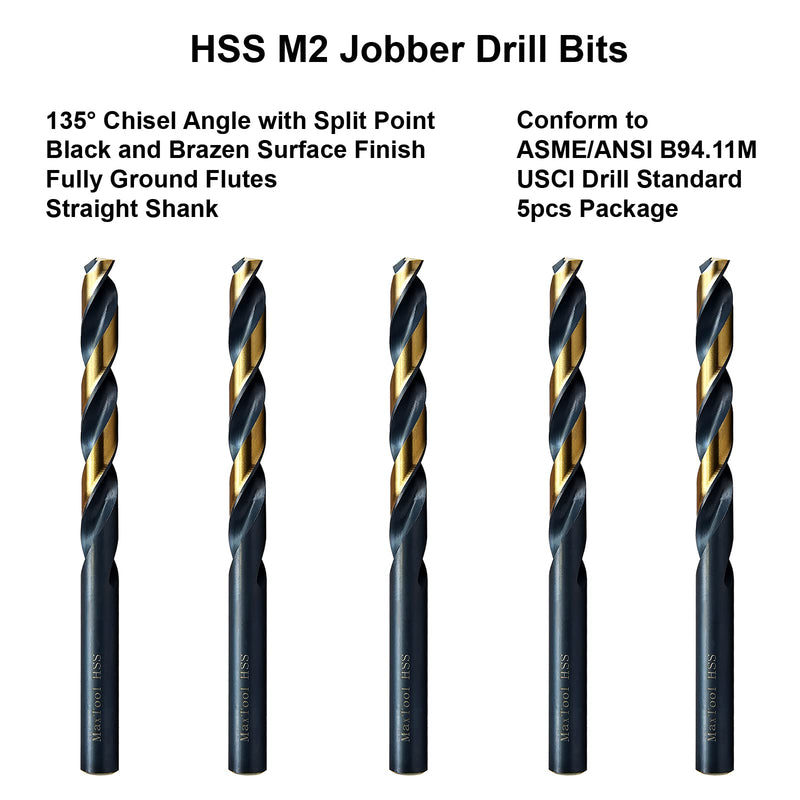 MAXTOOL Letter Q 0.332" 5PCs Identical Jobber Length Drill Bits HSS M2 Twist Drill Bits Fully Ground Black & Bronze Straight Shank; JBL02H10RQE5