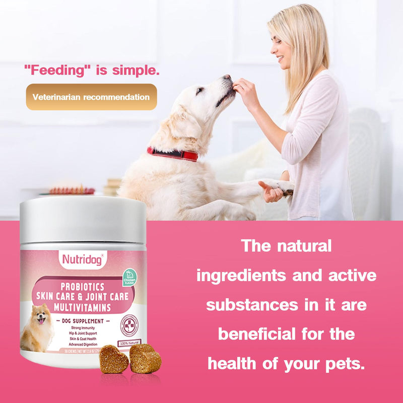 26-in-1 Dog Multivitamin Chews – Glucosamine, MSM & Chondroitin for Joints, 6-Strain Probiotics for Gut, Calming Chamomile & Valerian, Immune Support, Chicken Flavor (30 Count) ND-015