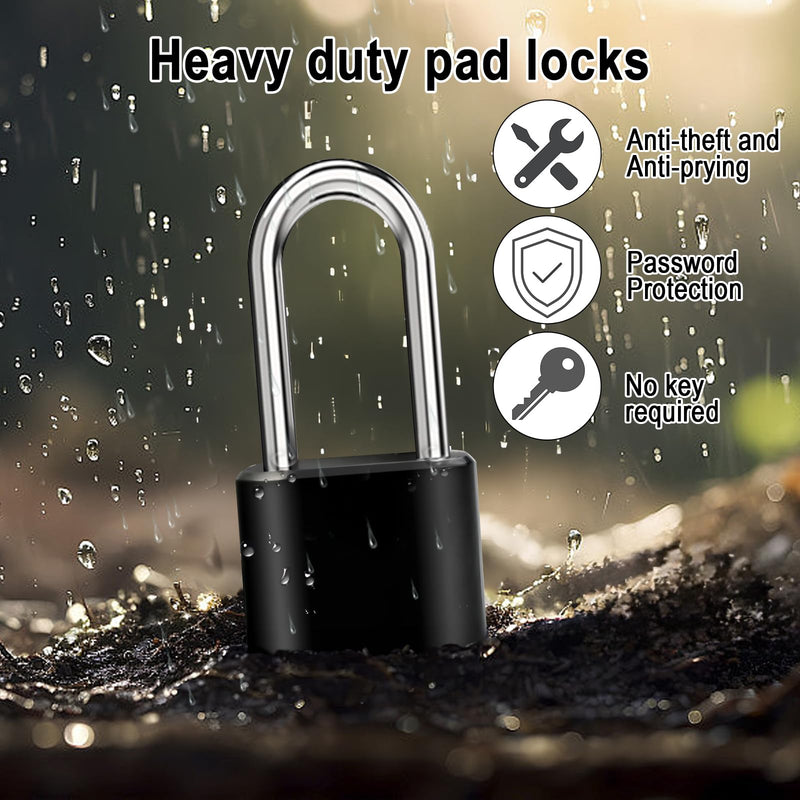2pcs Combination Lock, 4-Digit Heavy Duty Combo Lock, Combination Padlock Outdoor Waterproof Gate Locks for Outdoor Fence, Locker, Sheds, Gym, Gate Hasps (2pcs, Long Shackle) 2pcs-Smooth
