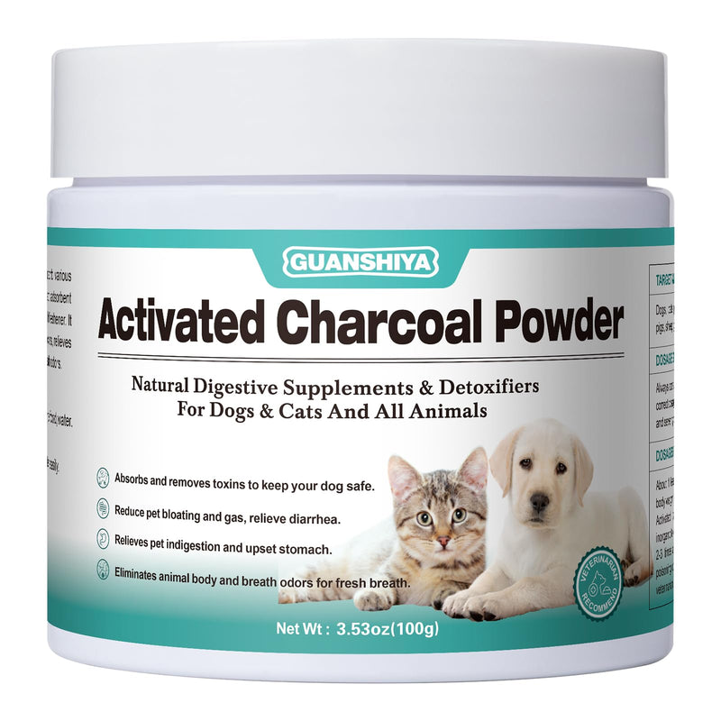 Activated Charcoal for Dogs, Cats, and All Pets, Charcoal for Dogs Poisoning, Digestive Upset and Gas Relief, Liver Support, Non-GMO, Gluten Free,3.53oz(Powder) N3.53oz