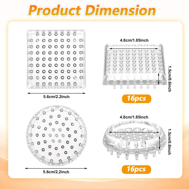 32Pcs Carpet Protector, Spiked Plastic Caster Cups Clear Round and Square Spiked Furniture Cups for Chair, Table, Sofa, Bookcases Furniture