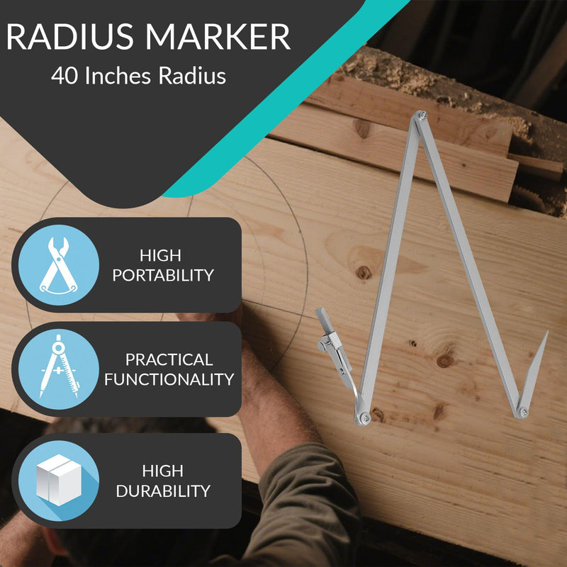 Contour Radius Marker - Up to 40" Radius, Aluminum Radius Marker with 5 Soap Stone & SoapStone Holder, Foldable Pocket-Size Standard Radius Marking Tool