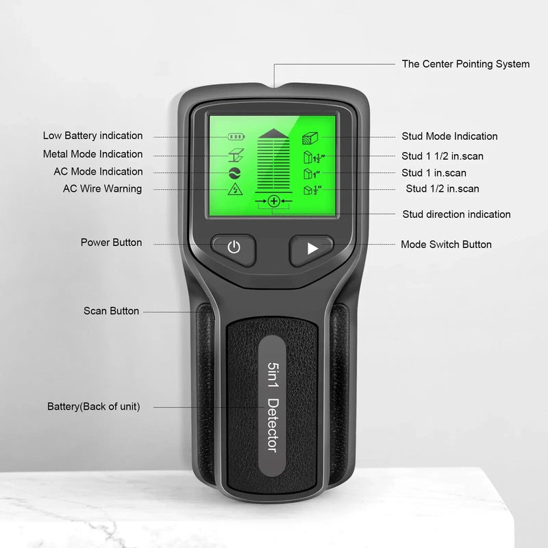 Stud Finder Wall Scanner - 5 in 1 Stud Detector with Intelligent Microprocessor Chip and HD LCD Display, Stud Sensor Beam Finders for Center and Edge of Wood AC Wire Metal Joist Pipe