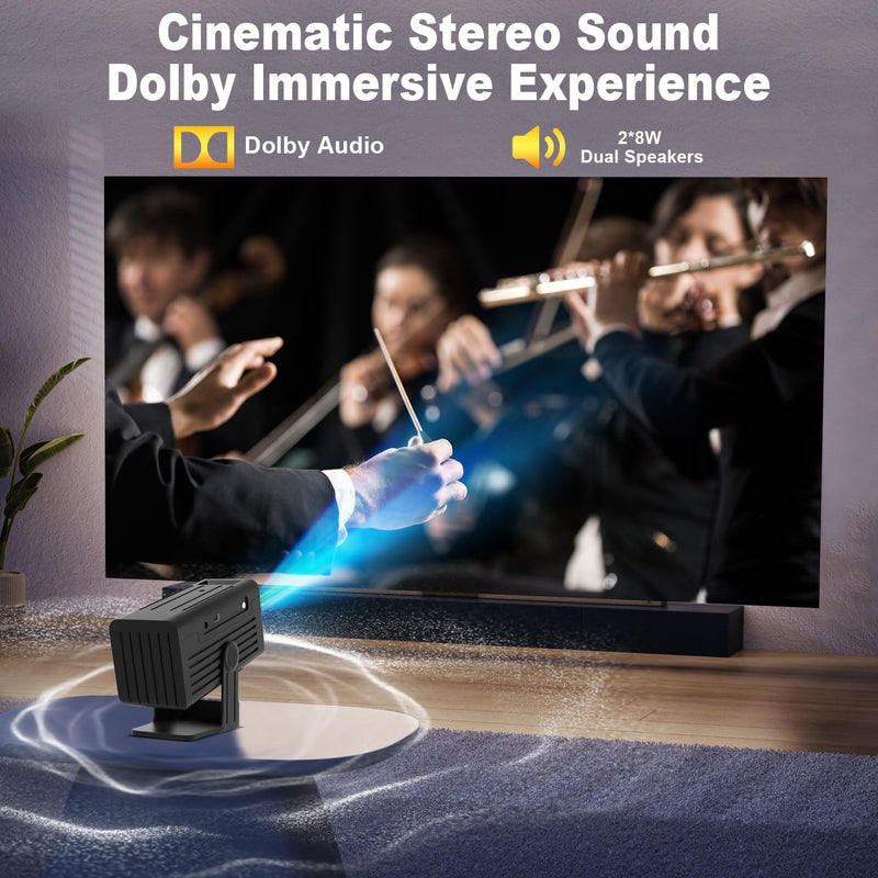 [Smart Projector with Apps] 4K Supported Mini Projector with Wifi and Bluetooth, XENPONAD Movie Projector for Bedroom Celling Camping & Outdoor Use, Portable Projector with Speaker, Auto Keystone black