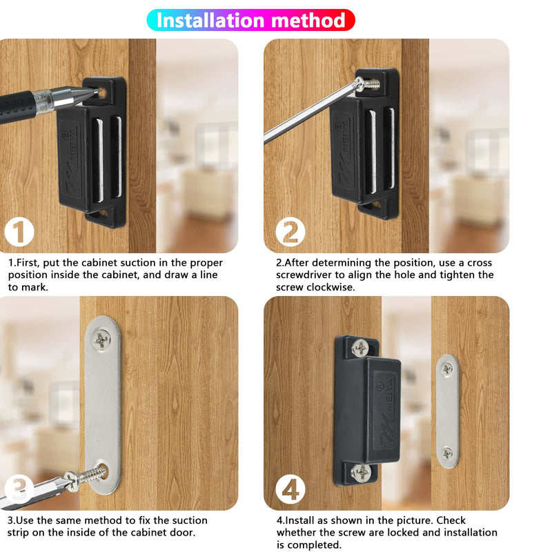 12Pack 15lbs Cabinet Magnets Magnetic Door Catch for Kitchen Closet Door Bathroom Cupboard Wardrobe Closing Drawer Latch and Shutters with Mounting Screws (Black) Black