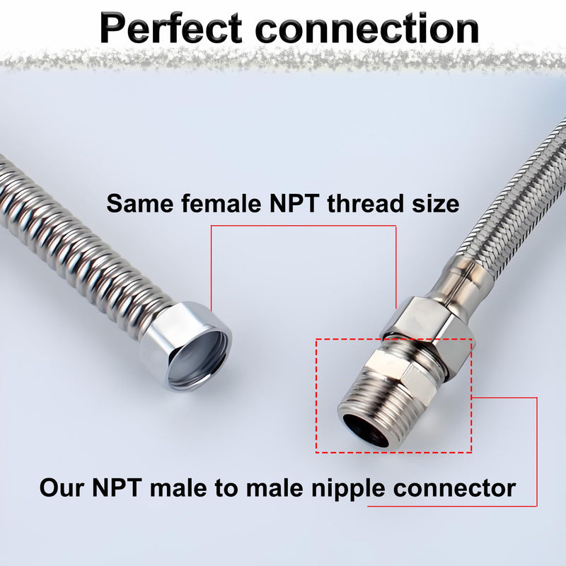 1/2" Male x 1/2" Male Hex Nipple Pipe Fittings, 304 Stainless Steel 1/2 inch NPT Male Threaded Pipe Adapter Fittings Equal Nipples Connectors, Male Straight Connector Pipe Fitting (1/2“, 2pcs) 1/2“, 2pcs