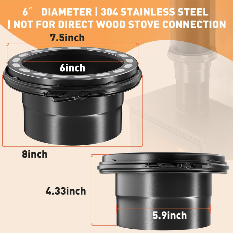 6‑Inch Insulated Stove Pipe Adapter, Double‑Wall Stainless‑Steel