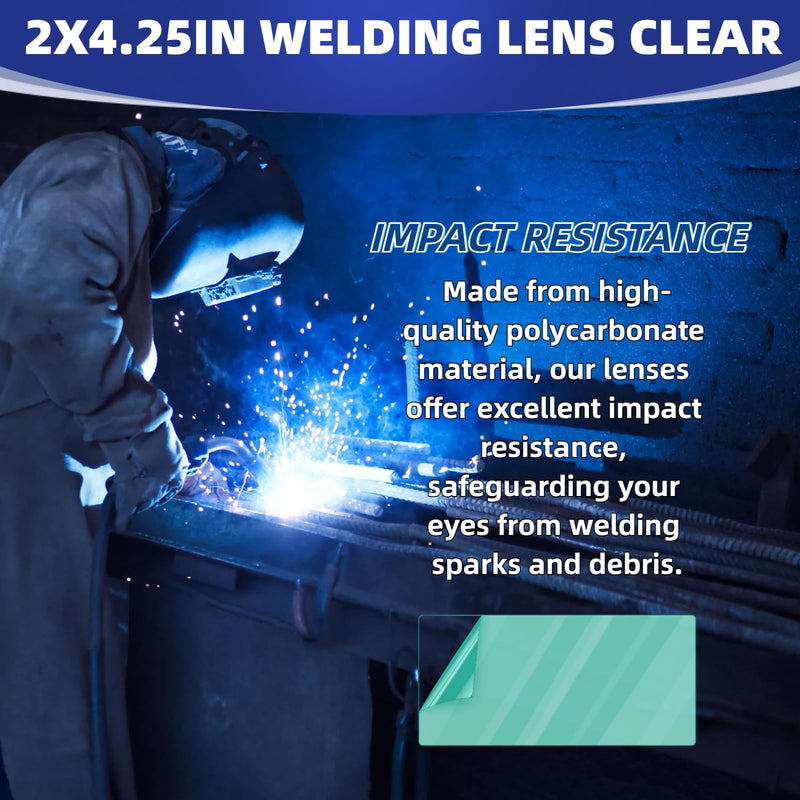 100Pcs of 2" x 4.25" Universal Welding Helmet Hood Clear Lens Cover | 2x4 1/4 optical grade Premium Quality Replacement Clear Plastic Cover Lenses