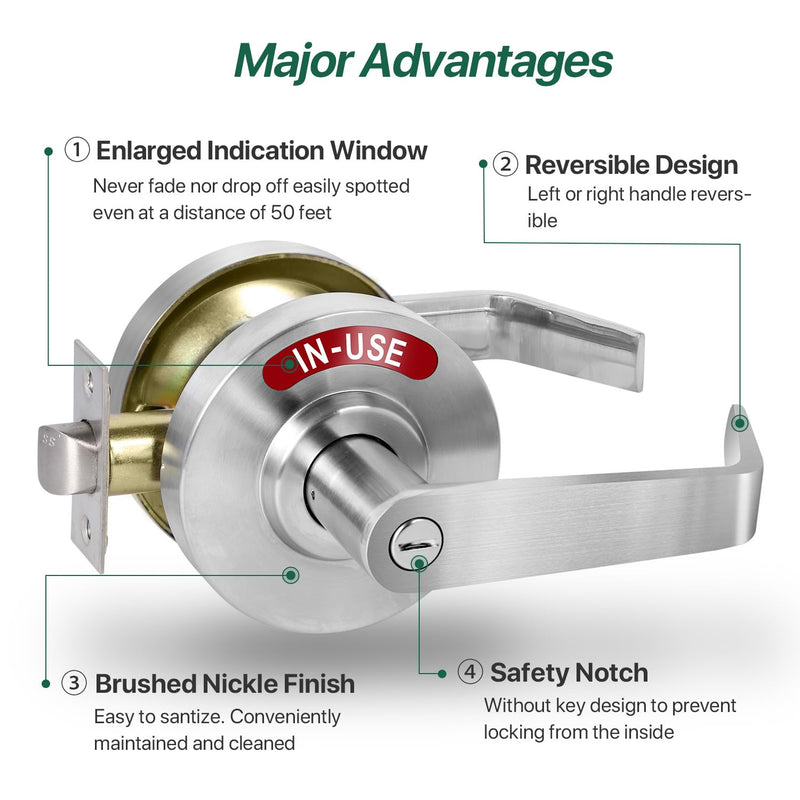 Privacy Indicator Lever Lock Inuse or Vacant, Occupied Bathroom Door Handle, Commercial Door Knob Perfect for Office Buildings,Gyms, Warehouse (Satin Chrome) Satin Chrome